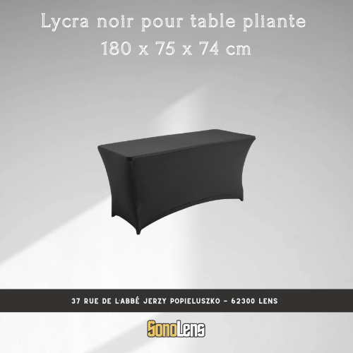 Location lycra noir pour table pliante 180 x 75 x 74