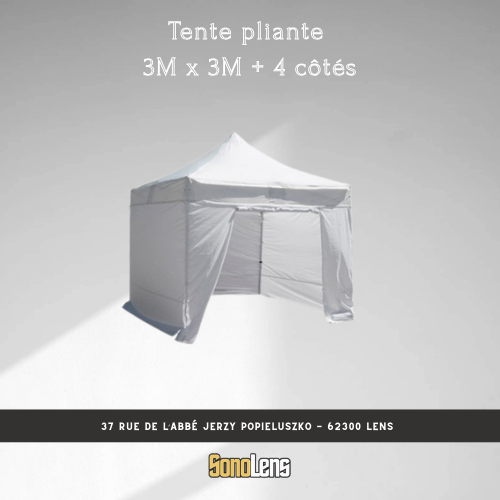 Location tente pliante 3m x 3m + 4 côtés