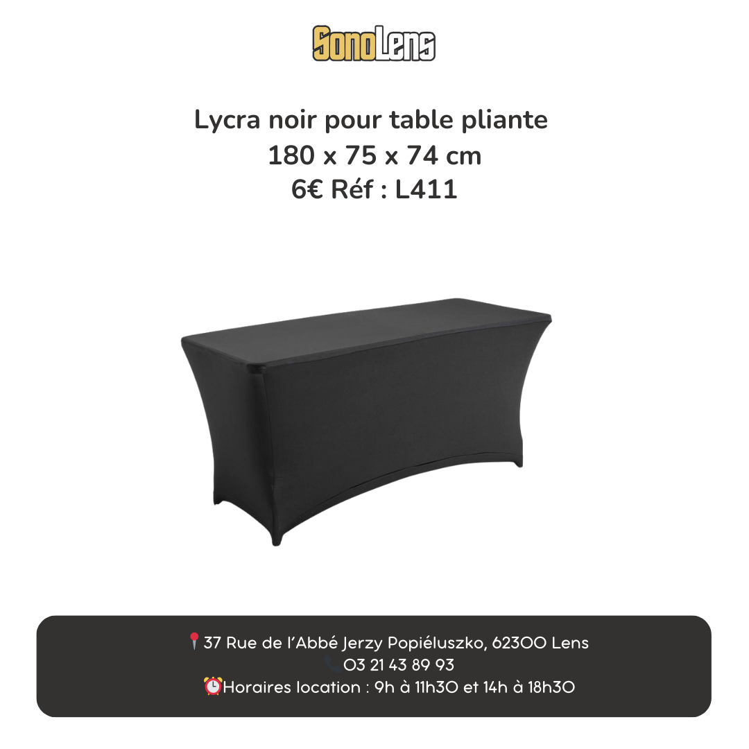 Location lycra noir pour table pliante 180 x 75 x 74