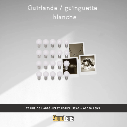 Location guirlande / guinguette blanche 10m intérieur et extérieur