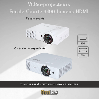 Location Vidéoprojecteur - 3400 Lumens - Focale courte