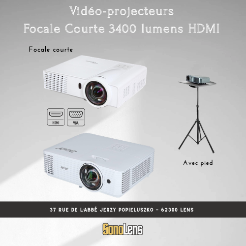 Location Vidéoprojecteur - 3400 Lumens - Focale courte