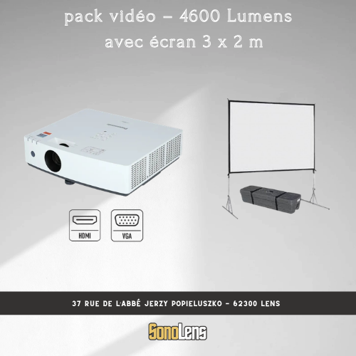 Location Pack Vidéo - 4600 Lumens + Ecran 3m x 2m