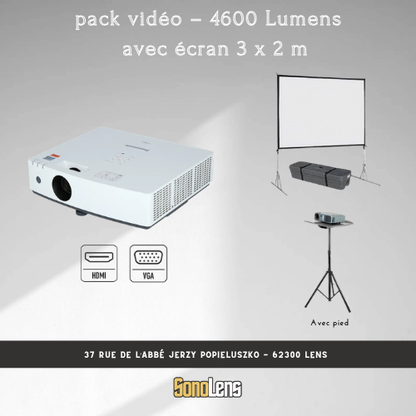 Location Pack Vidéo - 4600 Lumens + Ecran 3m x 2m