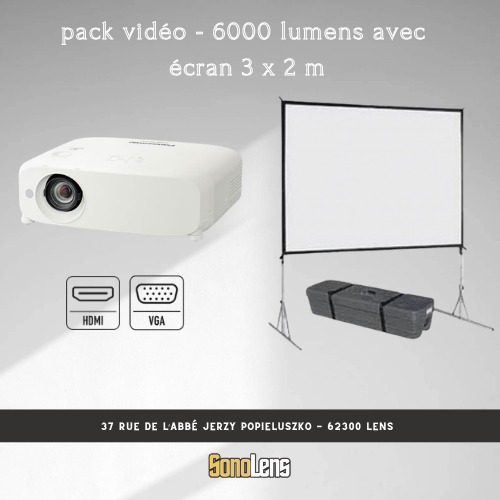 Location Pack Vidéo - 6000 Lumens + Ecran 3m x 2m