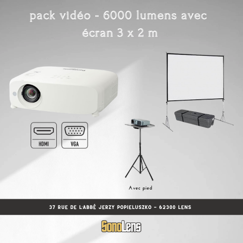 Location Pack Vidéo - 6000 Lumens + Ecran 3m x 2m