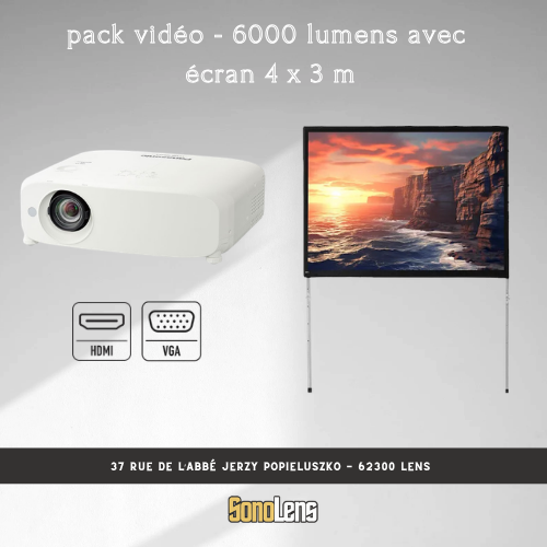 Location Pack vidéo - 6000 lumens avec  écran 4 x 3 m