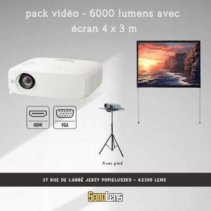 Location Pack vidéo - 6000 lumens avec  écran 4 x 3 m