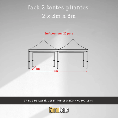 Location Pack 2 tentes pliantes 2 x 3m x 3m