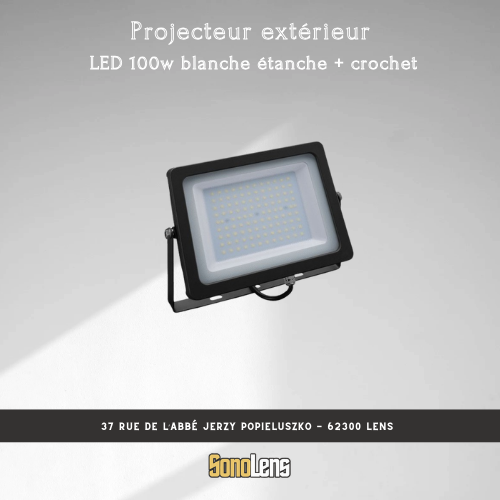 Location Projecteur extérieur LED 100w blanche étanche + crochet