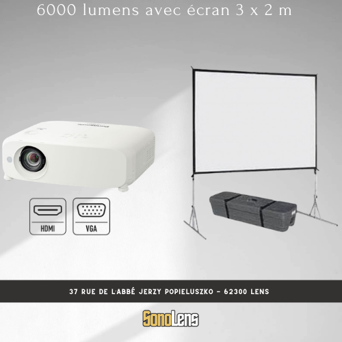 Location Pack Vidéo - 6000 Lumens + Ecran 3m x 2m