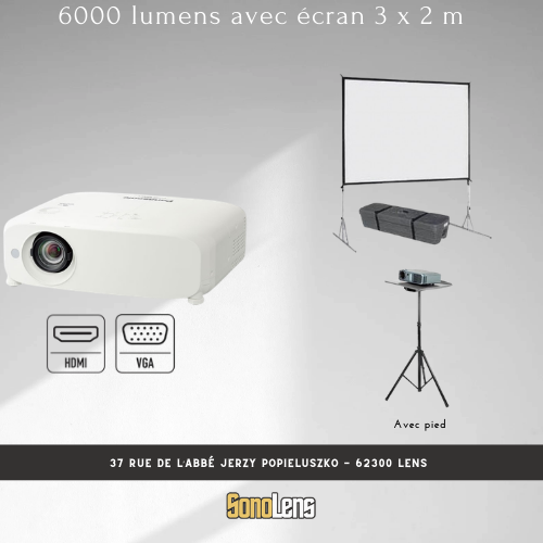 Location Pack Vidéo - 6000 Lumens + Ecran 3m x 2m