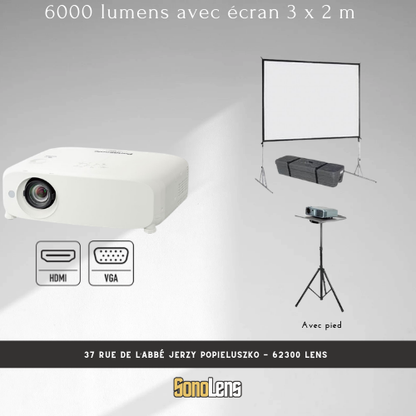 Location Pack Vidéo - 6000 Lumens + Ecran 3m x 2m