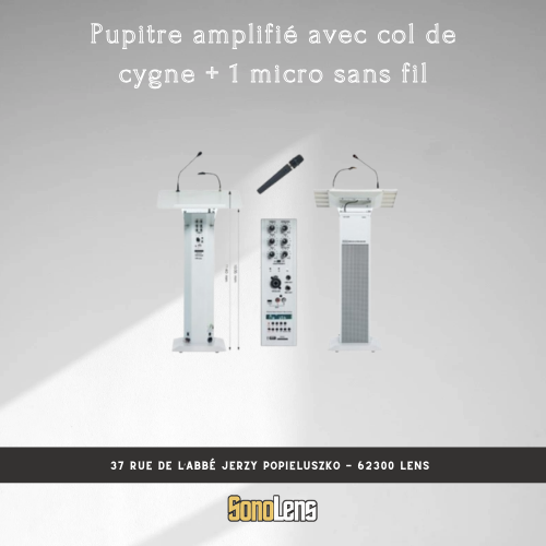 Location pupitre amplifié avec col de cygne + 1 micro sans fil