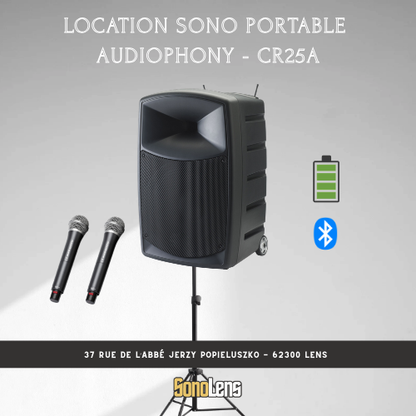 Location CR25A - Sono portable 250W RMS sur batterie + 2 micros HF