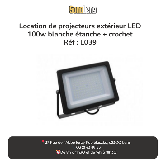 Location Projecteur extérieur LED 100w blanche étanche + crochet