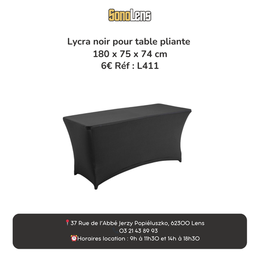 Location lycra noir pour table pliante 180 x 75 x 74