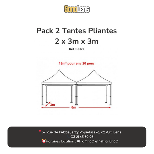 Location Pack 2 Tentes Pliantes 2 x 3m x 3m